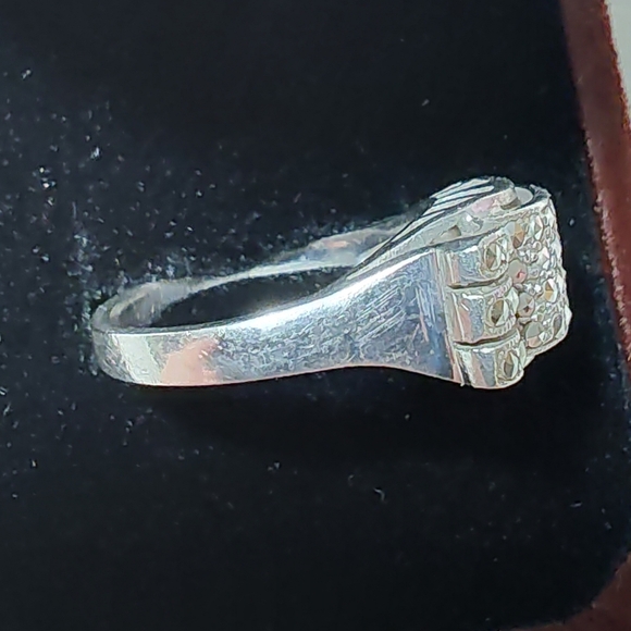 Art Deco German 935 Silver Marcasite Cocktail Ring Size 7 - Picture 9 of 17